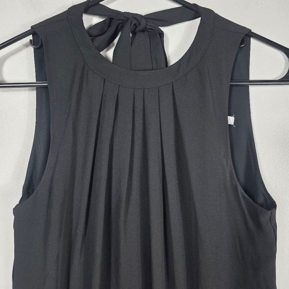 H&M Black Sleeveless‎ Tie Neck Pleated Midi Dress Womens Size 4